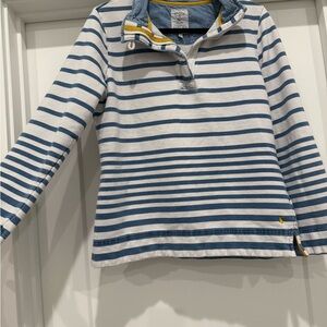 Joules Blue and White Striped Women’s quarter zip sweatshirt with denim detail